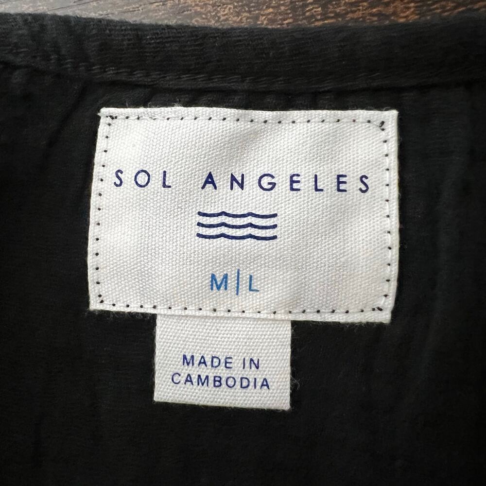 Sol Angeles Long Gauzy Maxi Dress Black M/L Swim Cover Tieback $128 NWT Flowy - Picture 9 of 13